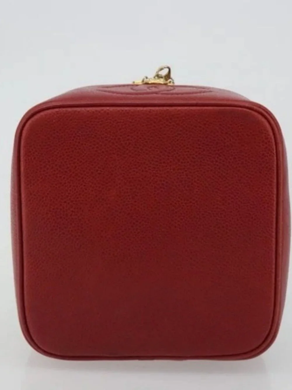 CHANEL COCO Mark Vanity Hand Bag Grained Calf Skin Red Gold CC Auth ka4988